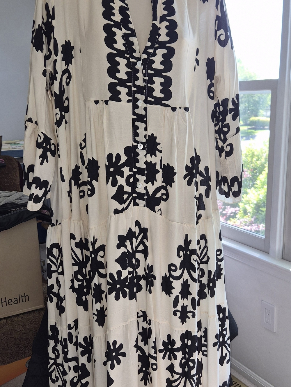 Cream Maxi Dress with Bold Black Floral Print